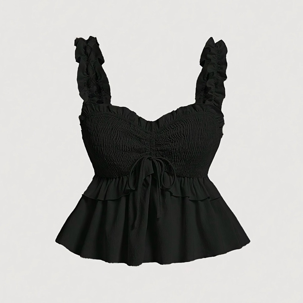 Black‎ Ruffled Sleeveless Womens Top Small Sz 4 Babydoll Fairy Festival Boho Y2K